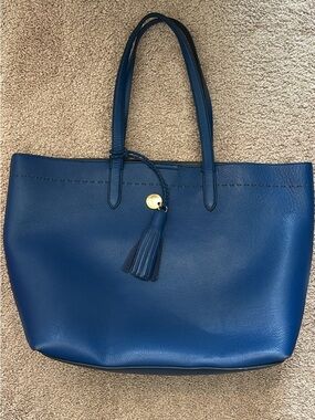 Cole Haan Blue Leather Tote Bag with Tassel